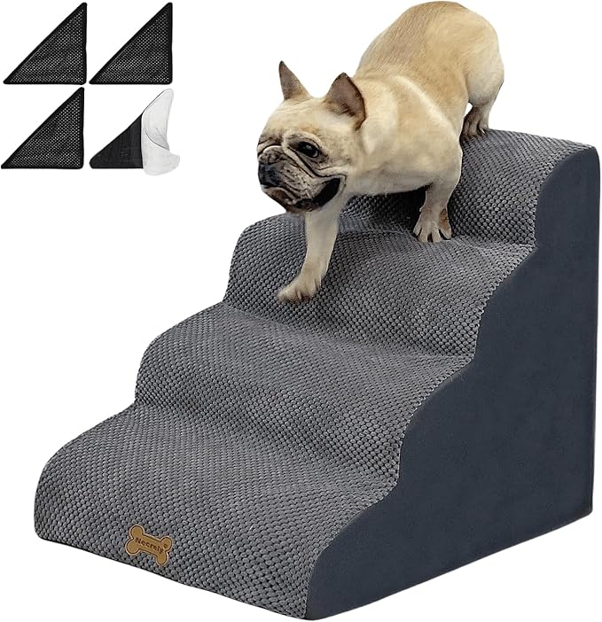 4-Step Dog Stairs for High Beds 18-24 Inch Pet Steps 2 3 4 5 Tier Ladder Non-Slip Sturdy Ramp Small Medium Large Dog Steps to Couch Bed Old Dogs Balanced Pet Stairs for Getting on Bed-PawvioPets