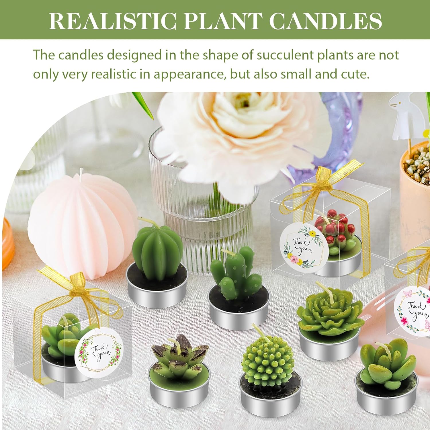 AZEAM 36 Pcs Succulent Candles Party Favors, Bulk Cactus Table Decor for Guests, Mini Tiny Handmade Plant Tealights Candle Decoration Set for Baby Shower Prizes Game Bridal Wedding Home Birthday
