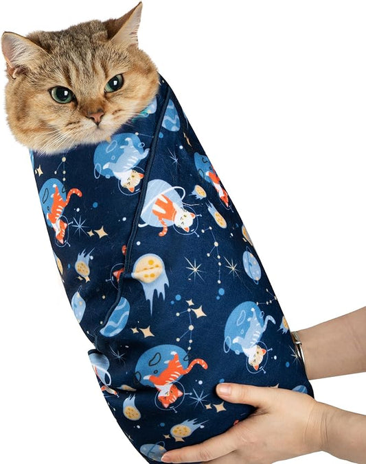 Cat Grooming Wrap,Anti-Escape Cat Wrap for Grooming,Self-Adherent Soft Cat Blanket to Wrap,Anti-Bite,Clip Nails,Anti-Scratch,Cat Calming Wrap,Cat Burrito Wrap,Swaddle Wrap Pet Tool Large Size-PawvioPets