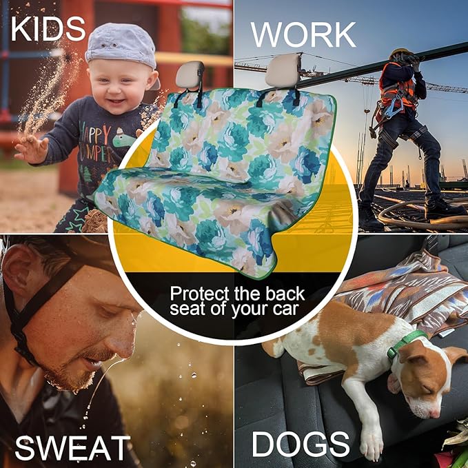 Back Seat Cover for Car Trucks Van SUV,Waterproof Rear Bench Towel Seat Covers for Dogs and Kids,Automotive Backseat Protector (Chrysanthemum)-PawvioPets