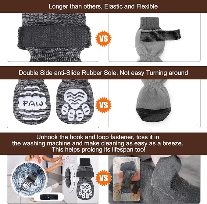 BEAUTYZOO Anti Slip Dog Socks for Small Medium Large Dogs,Paw Protector with Grips for Hardwood Floor Hot/Cold Pavement,Traction Control 3 Pairs AntiTwist Dog Shoes to Prevent Licking for Senior Dog-PawvioPets