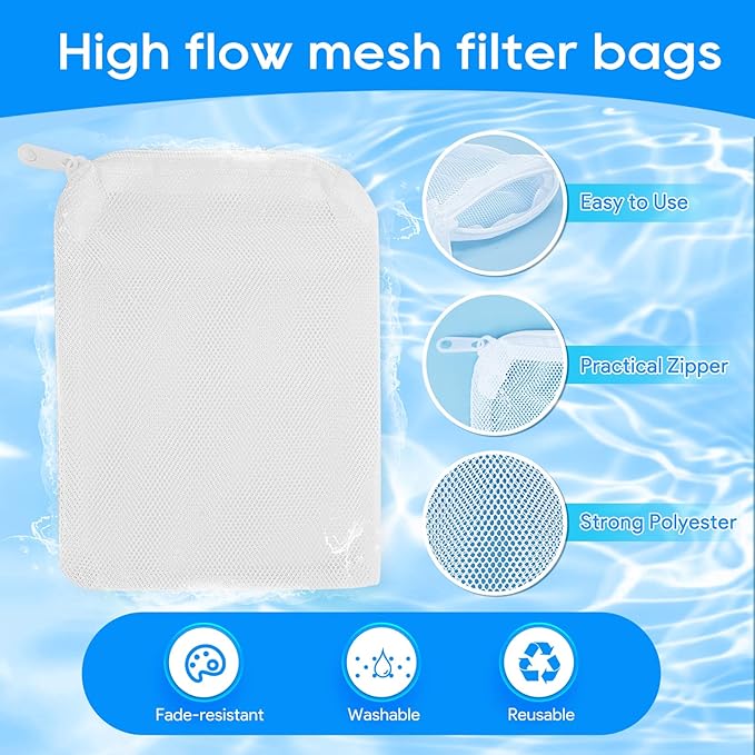 Aquarium Filter Media Bags for Aquarium with Zipper, Fine Mesh Bag Reusable Strong Polyester for Activated Carbon, Bio Filter Balls, Ceramic Rings, Filter Stones, White 10PCS 3.93" x 5.9"-PawvioPets