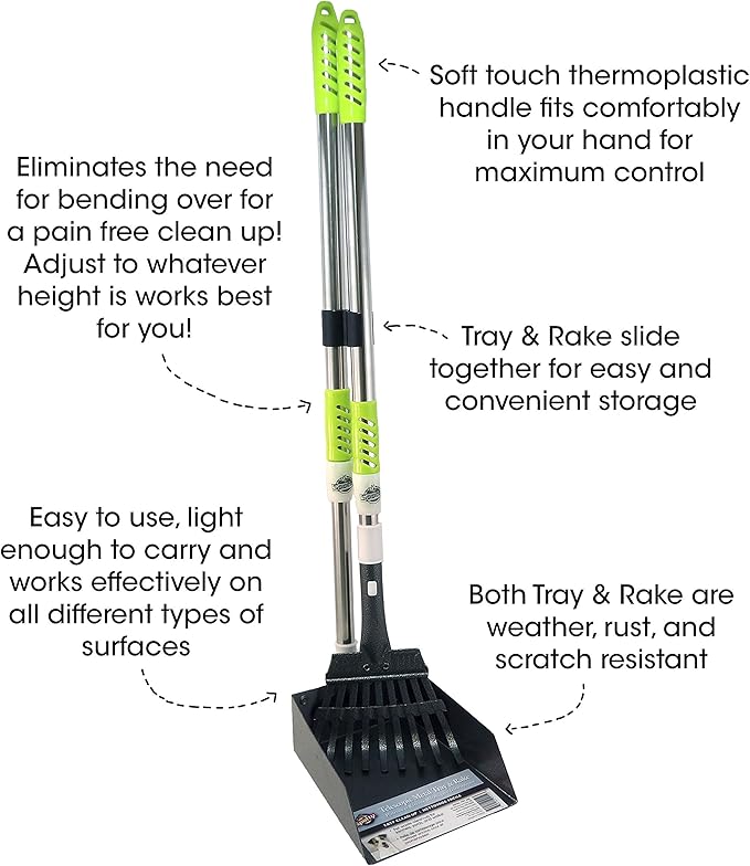 Aluminum Telescoping Metal Handled Poop Tray with Rake Sturdy Lightweight Pooper Scooper Extends 43" Long Scoop Great for Large & Small Dogs (2154)-PawvioPets