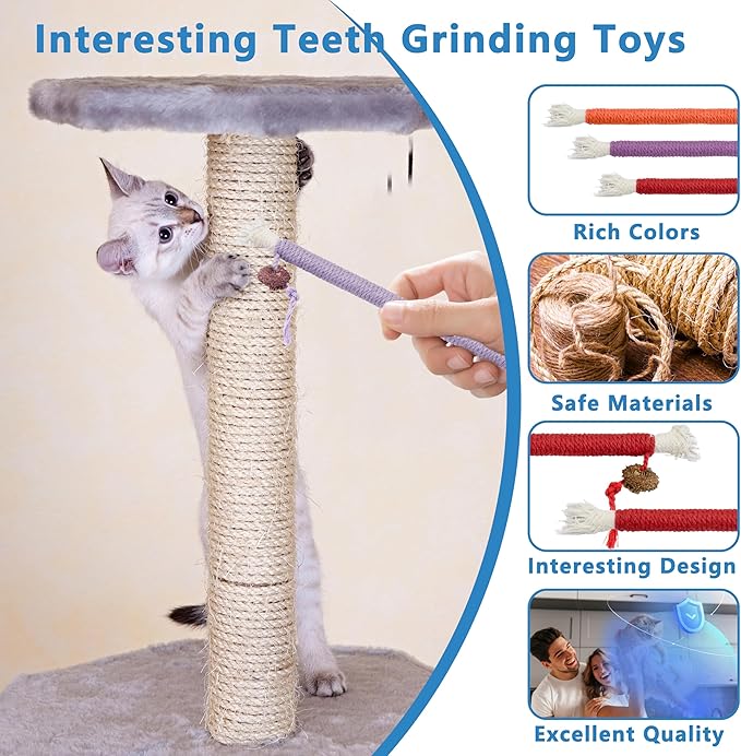 3pcs Safe Cat Rope Toy,Teeth Clean Toy for Cat, Cat Chew Toys for Indoor Cat,Kitten Interactive Toys-PawvioPets