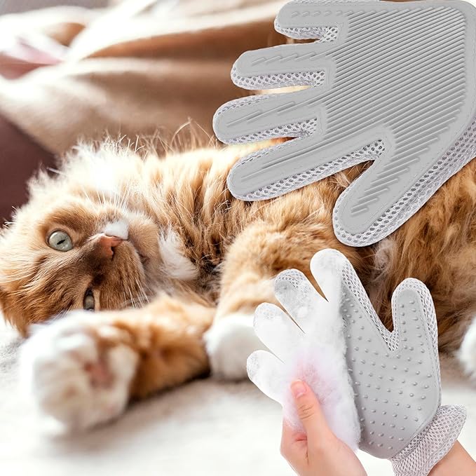 2 in 1 Pet Grooming Glove for Cats & Dogs, Efficient Deshedding Brush Pet Long Short Fur Removal Glove, Gentle Massaging Puppy Kitten Bathing Grooming Brush Tool, Easy Clean Floating Hair Mitt-PawvioPets