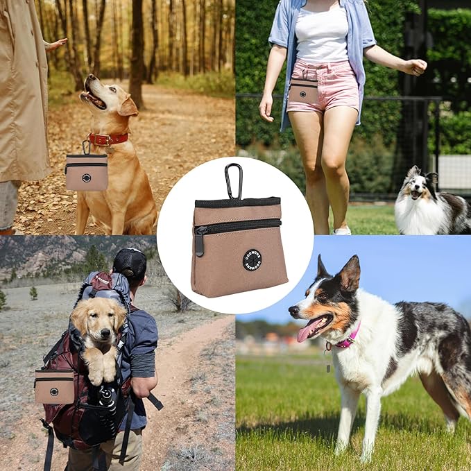 COOWONE Dog Treat Pouch with Pet Training Clicker, Detachable Dog Puppy Training Treat Bag, 900D Oxford Cloth Magnetic Closure Small Dog Walking Bag for Travel or Outdoor Use (Coffee)-PawvioPets