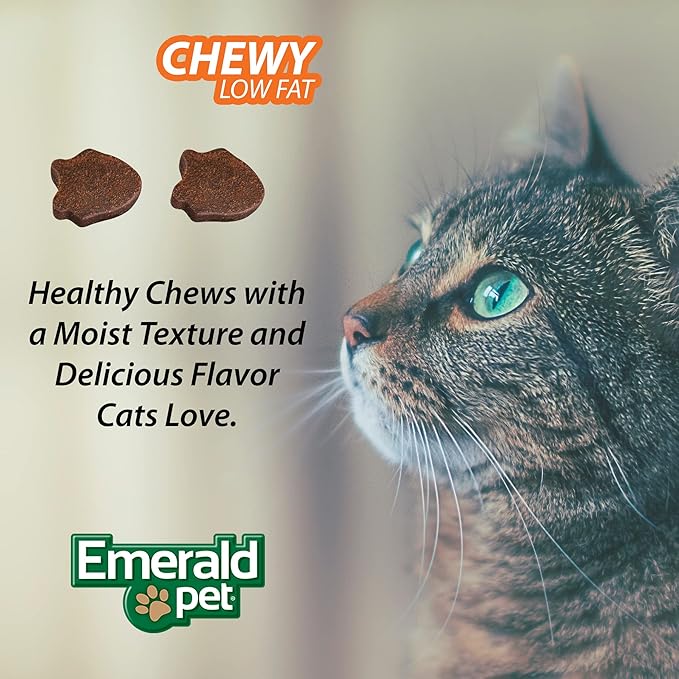 Emerald Pet Feline Health Chews Hairball Support — Natural Grain Free Feline Hairball Control Chews — Hairball Control Cat Supplements for Hairball Prevention and Elimination — Made in USA, 2.5 oz-PawvioPets