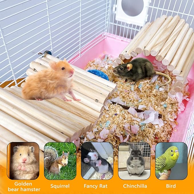 2Pcs Chinchilla Wood Ledge Hamster Wooden Flexible Platform Perch Climbing Toys Cage Accessories for Rat Mouse Sugar Glider Small Animal-PawvioPets