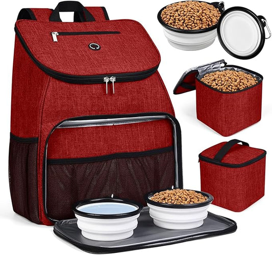 BAGLHER丨Dog Travel Bag, Airline Approved Pet Supplies Backpack, Dog Travel Backpack with 2 Silicone Collapsible Bowls and 2 Food Baskets-PawvioPets