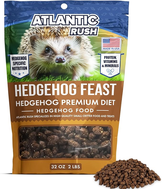 Atlantic Rush Hedgehog Feast Premium Food - 2lb Resealable Bag of Hedge Hog Delite- Small Critter Supplies Hedge Hog Food - Hedgehog Treats- Sourced & Made in The USA-PawvioPets
