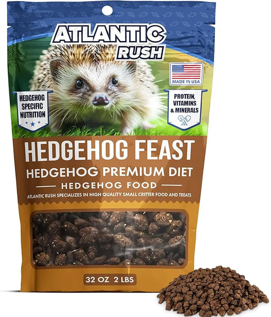 Atlantic Rush Hedgehog Feast Premium Food - 2lb Resealable Bag of Hedge Hog Delite- Small Critter Supplies Hedge Hog Food - Hedgehog Treats- Sourced & Made in The USA-PawvioPets