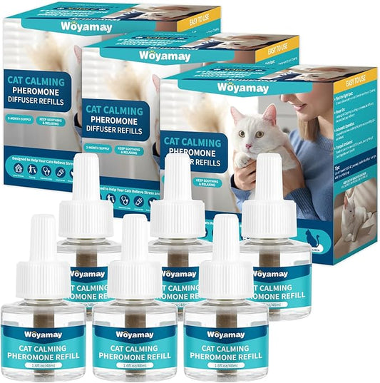 Cat Calming Diffuser Refills - 6 Pack Cat Pheromones Calming Diffuser for Cat Anxiety Relief, Cat Pheromone Diffuser, 180 Days Pheromone Diffuser to Calm Cats, Fits All Common Diffuser Heads-PawvioPets