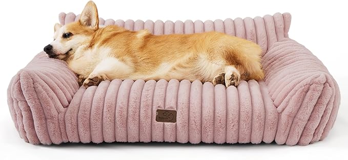 Bedsure Cute Dog Couch for Pets - Fluffy Dog Sofa with Premium Soft Corduroy Fleece, Pet Couch Bed with Washable Cover, Supportive Pet Sofa Bed for Medium Large Dogs, 36inch, Blush Pink-PawvioPets