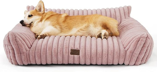 Bedsure Cute Dog Couch for Pets - Fluffy Dog Sofa with Premium Soft Corduroy Fleece, Pet Couch Bed with Washable Cover, Supportive Pet Sofa Bed for Medium Large Dogs, 36inch, Blush Pink-PawvioPets