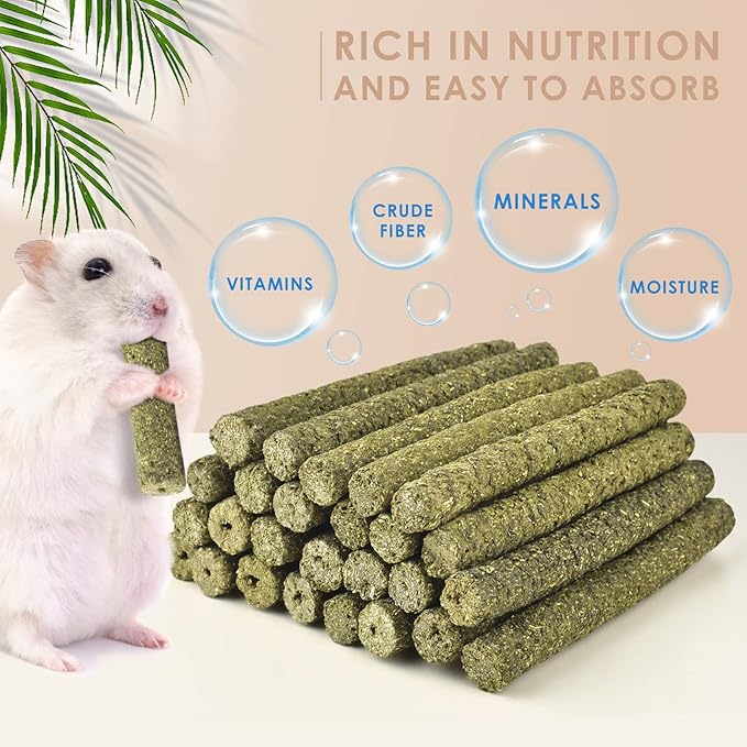 Bissap 114PCS Timothy Hay Sticks for Rabbits, Natural Timothy Grass Molar Teeth Stick Chew Toys for Bunnies Chinchillas Guinea Pigs Hamsters and Other Small Animals Treats-PawvioPets