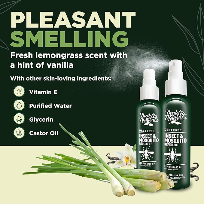 Deet-Free Insect & Mosquito Repellent 8oz – Nice Smelling Insect Repellent with Lemongrass Oil Safe for Pets and Kids – Bug Spray Against Mosquitoes, Gnats, Black Flies, No-See-ums, and Other Insect-PawvioPets