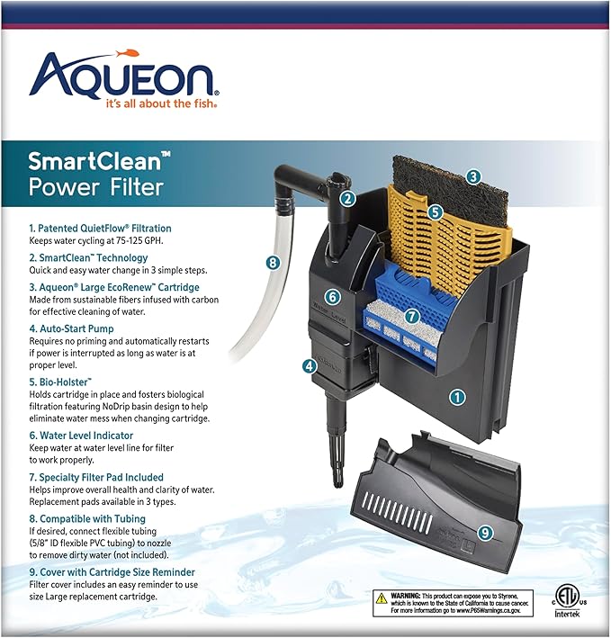 Aqueon Aquarium Fish Tank SmartClean Power Filter with EcoRenew Filter Cartridge, 20-30 Gallons-PawvioPets