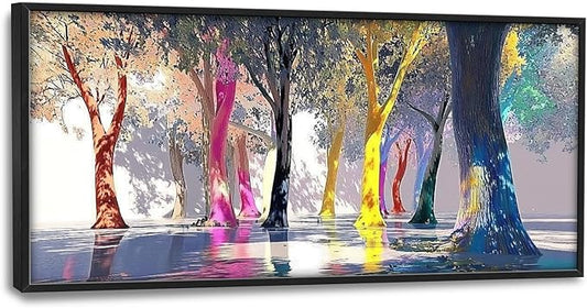 Framed Large Trees Wall Art for Living Room, Oversized Abstract Forest Wall Decor Colorful Nature Canvas Painting Modern Artwork Home Decoration for Living Room Bedroom Dining Room Office 60"x30"-PawvioPets