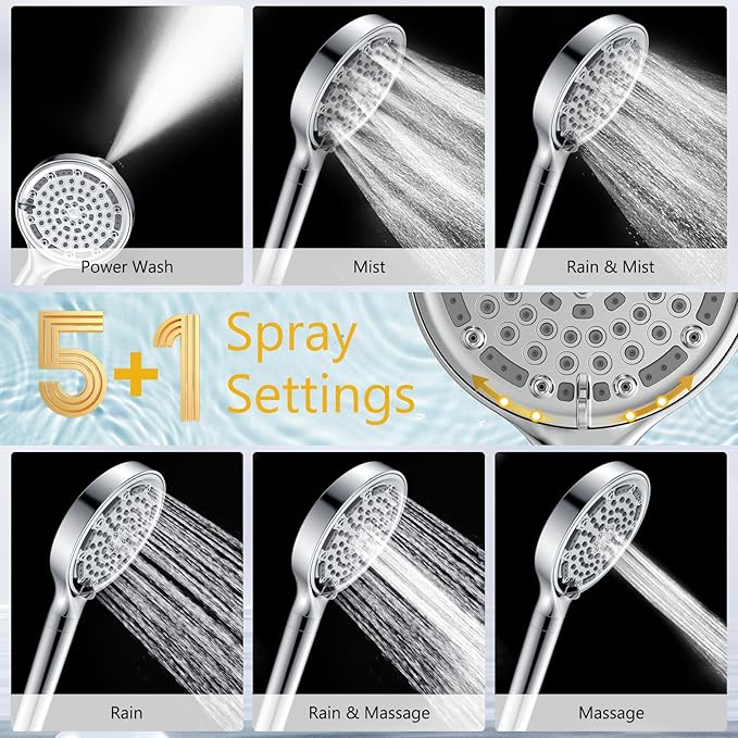 Filtered Shower Head with Handheld, Huge 6-Inch High Pressure Detachable Showerhead with Filters, Premium Chrome Water Softener Shower Head for Hard Water, Built-in Power Wash to Clean Tub and Pets-PawvioPets