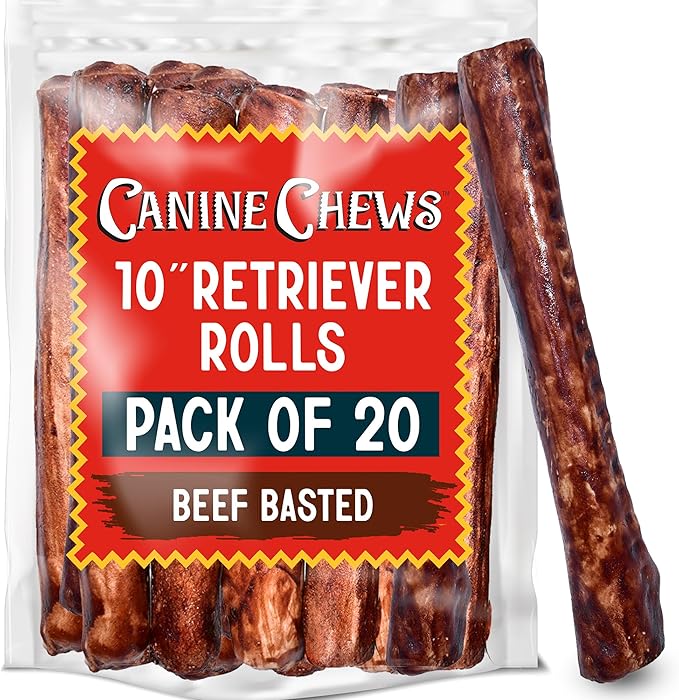 Canine Chews 10" Beef Basted Rawhide Bones for Large Dogs - 20 Pack - Hand-Rolled Dog Chews Basted in Beef Broth - Promotes Dental Health-PawvioPets