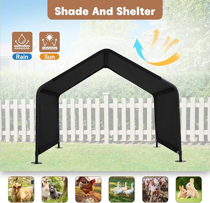 Dog Shade Shelter Outdoor 4'x4'x3' Tent for Large Medium Dogs, Outside Sun Rain Canopy Pet House for Cats Pigs Livestock with Waterproof Roof Ground Nails,Black-PawvioPets