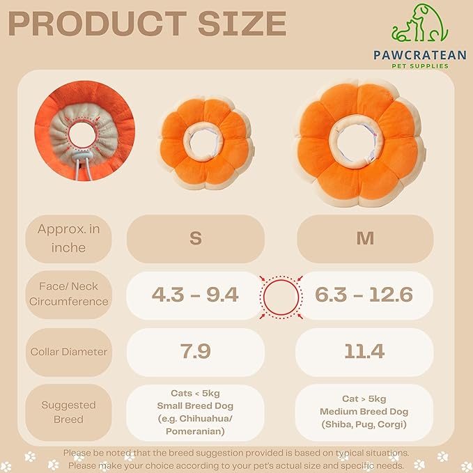 Adjustable Comfy Flower Style Elizabeth Collar for Cats Puppies Soft Recovery Cone Pet Protective Neck Collar (Orange, Medium)-PawvioPets