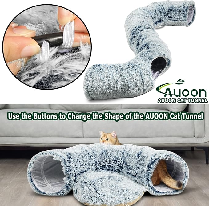 AUOON Cat Tunnel Bed - Cat Donut Tunnel with Soft Plush Circle Cushion for Indoor Cats Kitten Kitty Puppy Rabbit Ferret (Gray)-PawvioPets