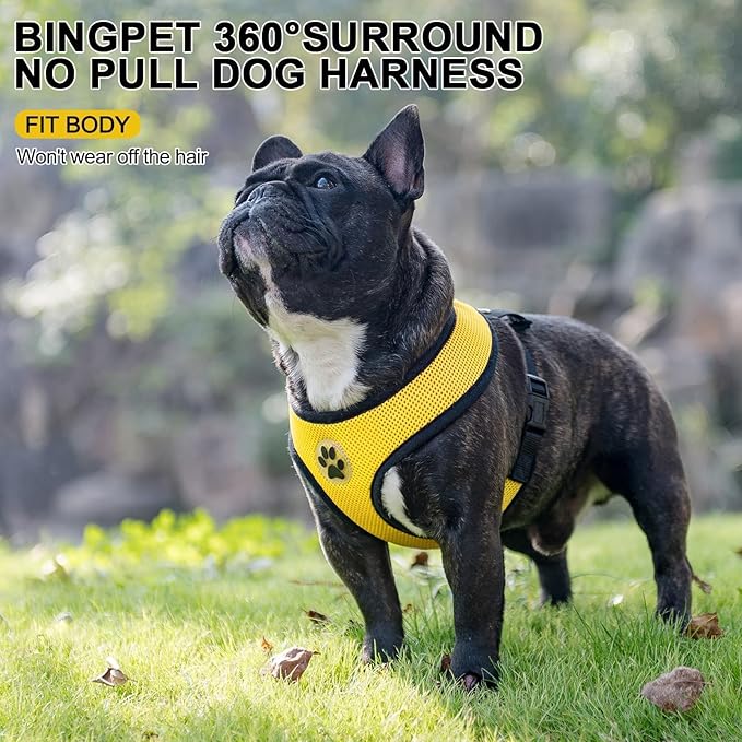 BINGPET No Pull Dog Harness,Soft Mesh Breathable All Weather Vest Harness,Safety Protection Design Durable Adjustable Step-in Easy Walk Dog Harness for Small Medium Large Dogs(Yellow,M)-PawvioPets