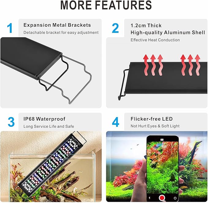 Advanced 7-Row LED Aquarium Light, Easy Setup Controller, Auto On Off Full Spectrum Fish Tank Light, 24/7 Lighting Cycle, 8 Colors, 10 Level Dimming, 40W for 30"-36" Freshwater Planted Tank-PawvioPets