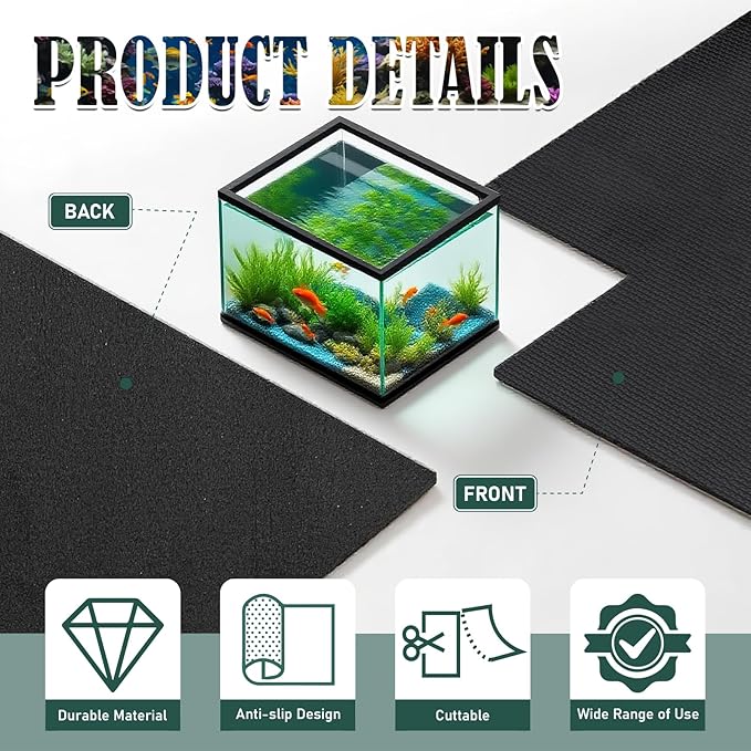 15 x 30 x 0.2 Inches Aquarium Leveling Mat 2PCS/Set Neoprene Non-Slip Shockproof Fish Tank Pad Waterproof Textured Surface for Uneven Surfaces Durable Fish Tank Mat with Easy-Cut Edges-PawvioPets