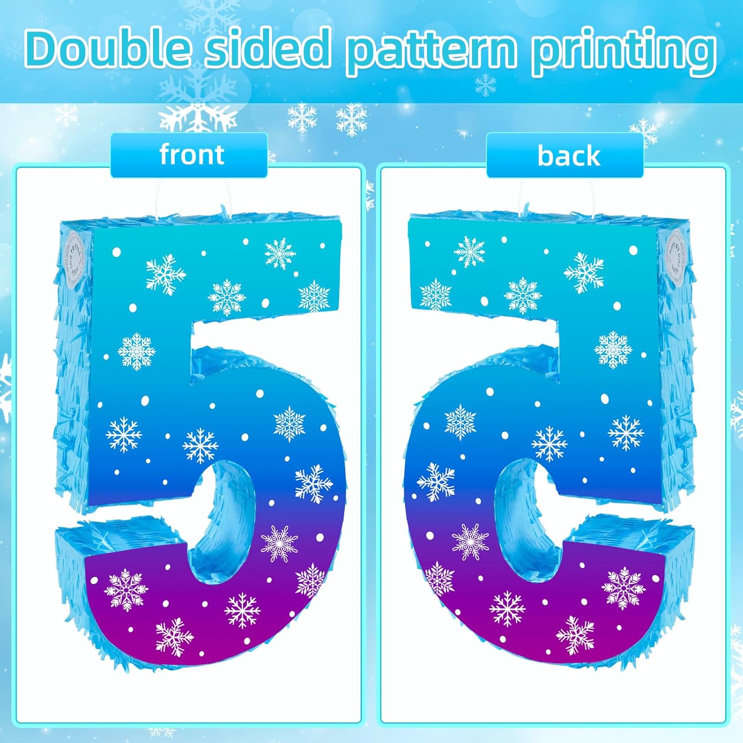 Snowflake Birthday Decorations, Winter Ice Snowflake Number 5 Pinata with Stick Blindfold and Confetti Snowflake Piñata 5th Birthday Party Decoration & Supplies (Snowflake 5)