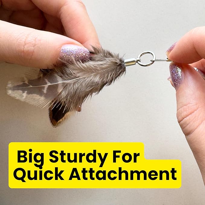 Feather Toys Replacements (3 Pc) - Cat Toys & Kitten Toys for Indoor Kittens, Set of Replacement Feather Attachments Extra Small and Durable, for Cat Wands, Natural and Safe-PawvioPets