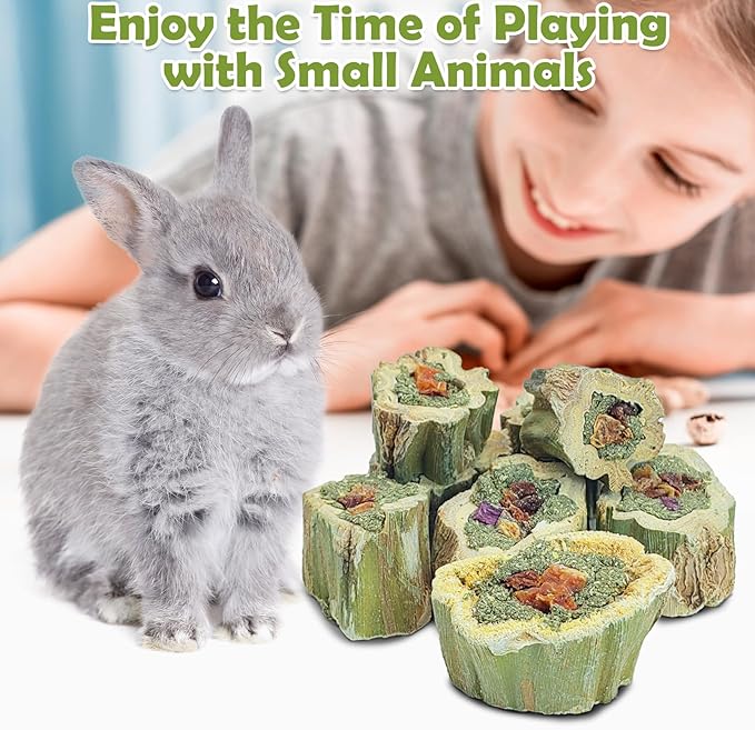 Fhiny Rabbit Chew Toys Natural Baked Papaya Wood Bunny Molar Treats Contain Alfalfa Grass Apple Carrot and Purple Sweet Potato Filling for Hamsters Guinea Pigs Chinchillas Teeth Grinding(0.44 lb)-PawvioPets
