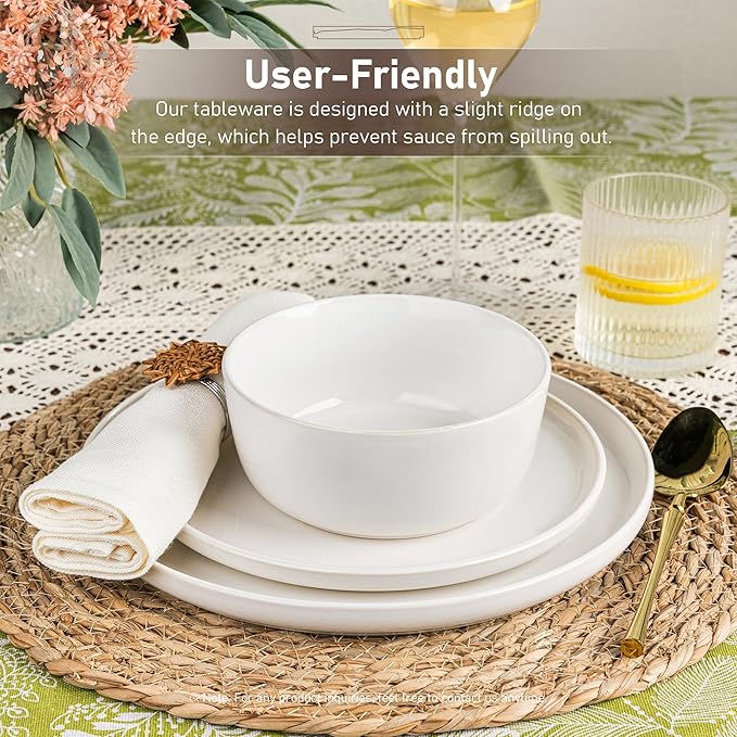 GBHOME Ceramic Dinnerware Sets for 4, 12 Pieces Stoneware Plates and Bowls Sets, Reactive Glaze Dishes -Scratch Resistant, Dishwasher&Microwave Safe-Star White-PawvioPets