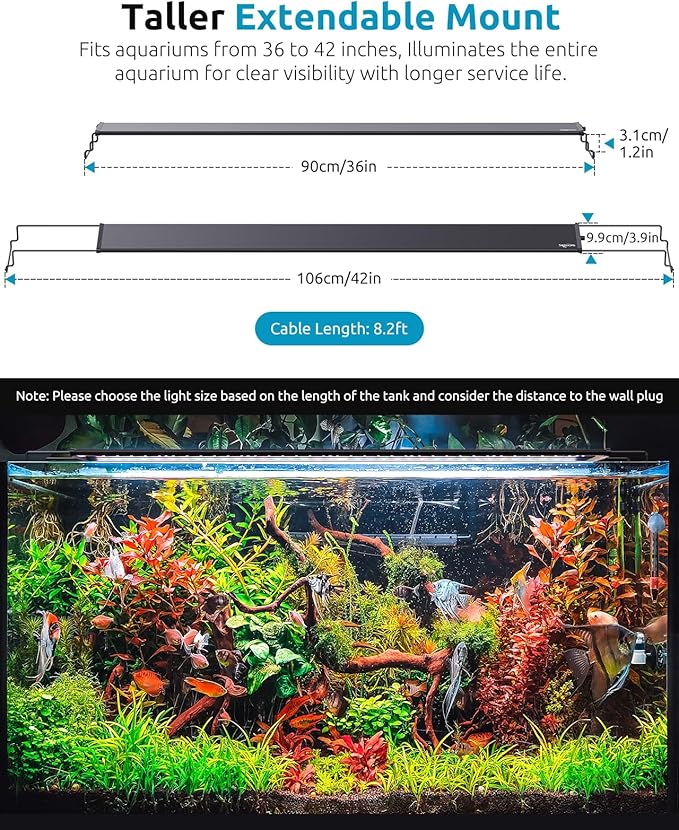 Full Spectrum Aquarium Light, 24/7 Custom Timer, Power-Off Memory, 36-42in 7-Row LED Fish Tank Lights, 8 Colors, 20 Brightness, Day & Night Cycle, Adjustable Mount for Freshwater Plant Growth-PawvioPets