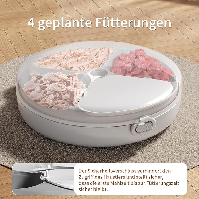 Automatic Cat Feeder Wet Food, Whisker-Friendly Automatic Cat Food Dispenser True 4-Meal Design with Locking Lid, Smart Timer Feeder for Wet Cat/Dog ，2-Ice Packs, Easy to Clean (White-1)-PawvioPets