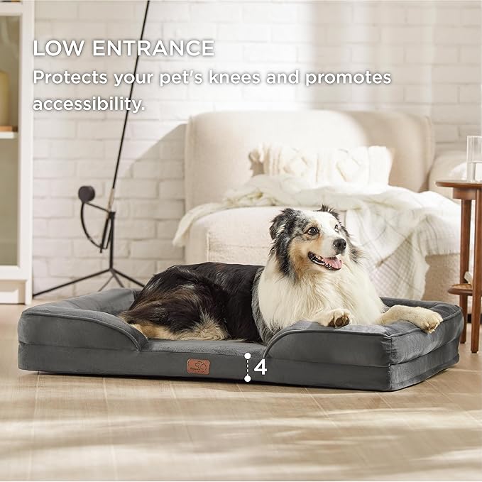 Bedsure Orthopedic Dog Bed for Extra Large Dogs - XL Plus Waterproof Dog Sofa Beds, Supportive Foam Pet Couch Bed with Removable Washable Cover, Waterproof Lining and Nonskid Bottom, Dark Grey-PawvioPets