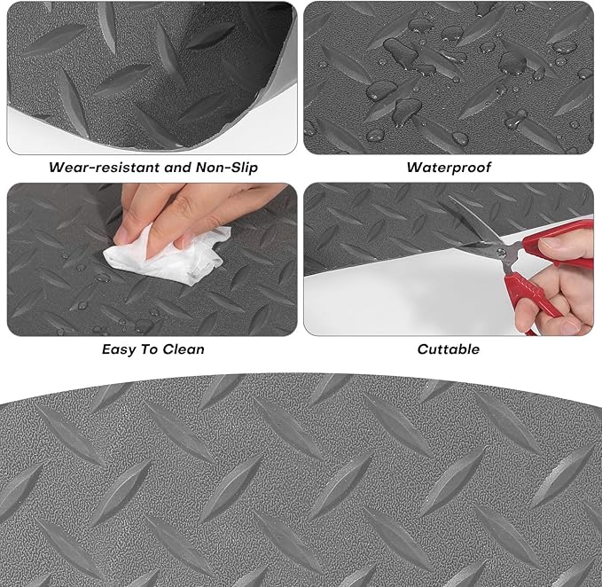 Boshen 7.5Ft x 17Ft Rubber Flooring Mats 1.6mm Diamond Plate Flooring Roll 127.5sqft Rubber Trailer Garage Floor Mats Non-Slip Floor Protector Mat for Garage Warehouse Gym Basement-Gray-PawvioPets