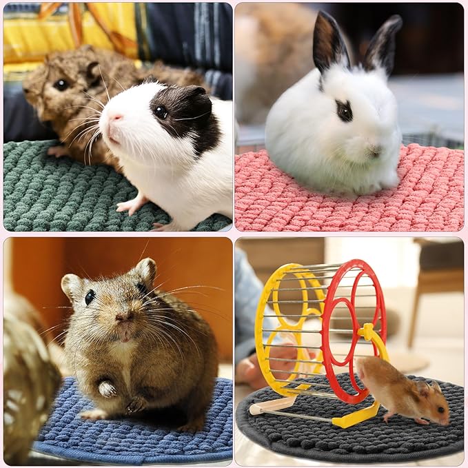 Amylove 4 Pcs Guinea Pig Cage Liner Guinea Pig Bedding Washable Fleece Pee Pads Reusable Small Animals Training Mat Small Animal Sleeping Bed for Bunny Hamster(Mixed Colors,Diameter 7.8 Inch)-PawvioPets