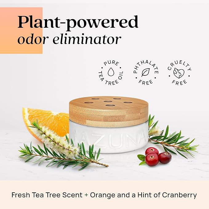 Azuna Air Freshener & Odor Eliminator for Strong Odor | 1 Room Kit Includes (1) Empty Luxe Glass Jar & 8oz Refill with Tea Tree Essential Oil Gel | Simply Citrus | Last 60-90 Days-PawvioPets