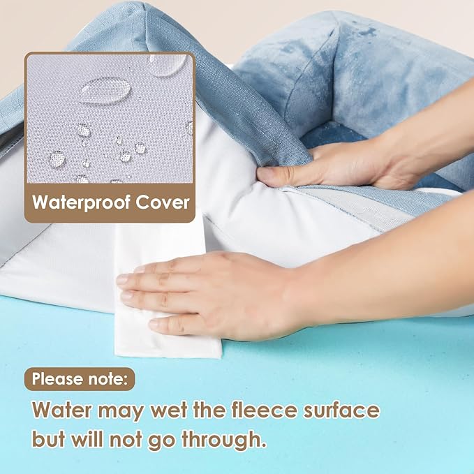 EHEYCIGA Orthopedic Dog Bed for Small Dogs, Waterproof Memory Foam Small Dog Beds with Sides, Non-Slip Bottom and Egg-Crate Foam Medium Pet Couch Bed with Washable Removable Cover, Washed Blue-PawvioPets