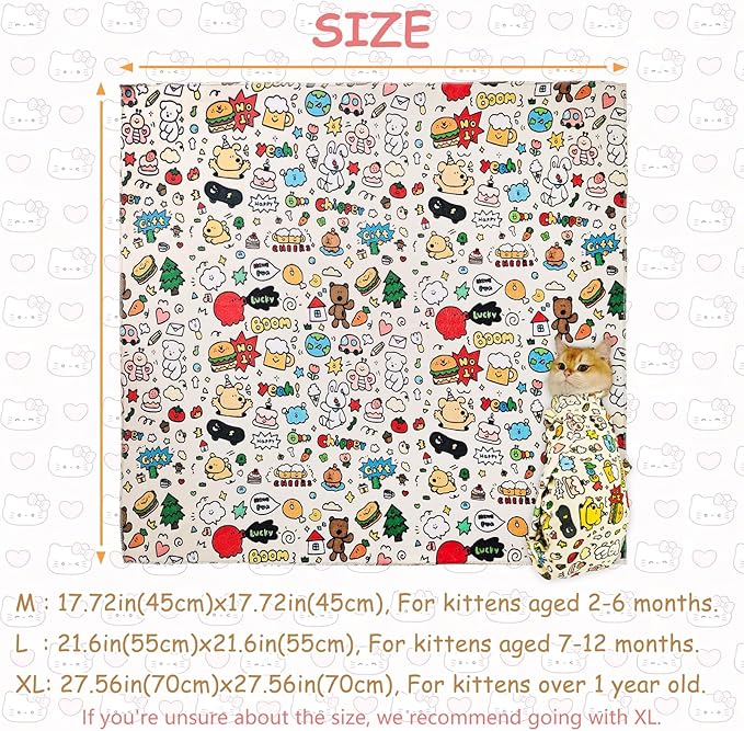 Cat Grooming Restraint Wrap – Self-Adhering Swaddle for Nail Clipping, Anti-Scratch & Escape-Proof, Calming Cat Swaddle Wrap for Grooming or Medication (Large, for 7–12 Month Kittens)-PawvioPets