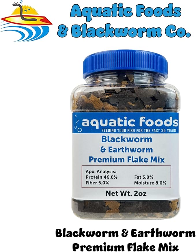 Aquatic Foods Inc. California Blackworm & Earthworm Premium Flakes for Discus, Cichlids All Community Tropical Fish Also Pellet Mix, Wafer Mix Included…2oz-PawvioPets