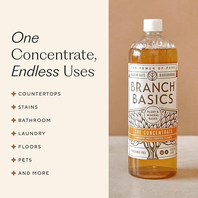 Branch Basics Premium Starter Kit in Glass: All Purpose Cleaner, Glass Cleaner, Bathroom Cleaner, Wash Bottle, and Laundry Bottle (3 Glass Spray Bottles + Concentrate) Fragrance-Free-PawvioPets