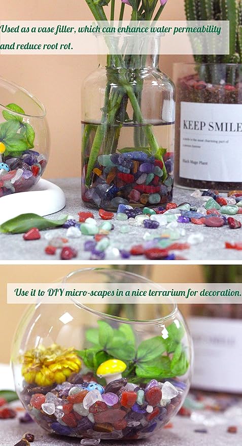 7Chakra Aquarium Gravel Rocks Natural Tumbled Healing Crystal Chips Bulk Gemstones Tumbled Crushed Stones for Fountain Vase Filler Planters Decorative Fish Tank Potted Reiki Energy Balancing 0.44lb-PawvioPets