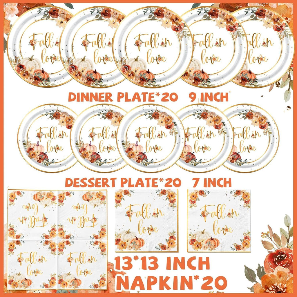 Fall In Love Bridal Shower Decorations - 60Pc Set Includes Plates, Napkins & More for Engagement Parties