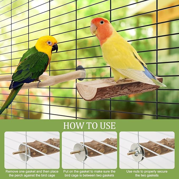 Bird Perches for Cage 6pcs Natural Bird Stand Branch for Cage with Hanging Bridge, Parrot Swing Toys Chewing Climbing Standing Branches Wood Pole Paw Grinding Fork Parakeet Platform-PawvioPets
