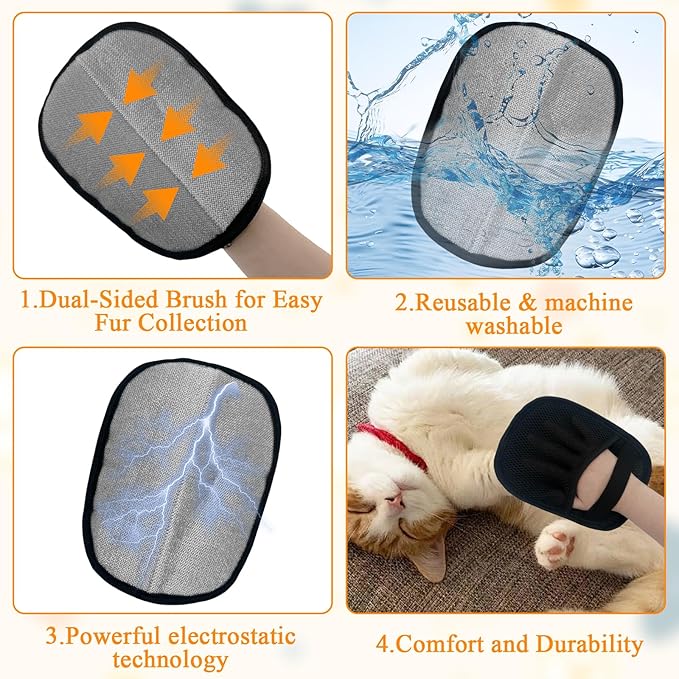 Electrostatic Pet Hair Removal Glove, Reusable Static Removal Gloves for Pets Hair, Versatile Pet Grooming Gloves for Couch, Furniture, Carpet, Car Seat-PawvioPets