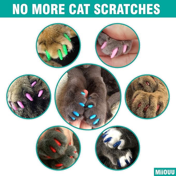 10x Colors / 100 pcs Cat Nail Caps | Cat Claw Covers with Adhesives and Applicators | Alpha (L)-PawvioPets