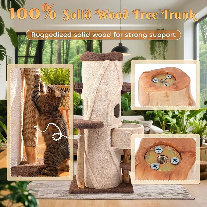 70'' Luxury Heavy Duty Cat Tree for Indoor Cats Adults,Treehouse Theme Large Cat Tower for Home Decoration,Multi-Level Modern Maine Coon Condo with 3*Wood Scratching Post,Perch,Huge House for Multicat-PawvioPets